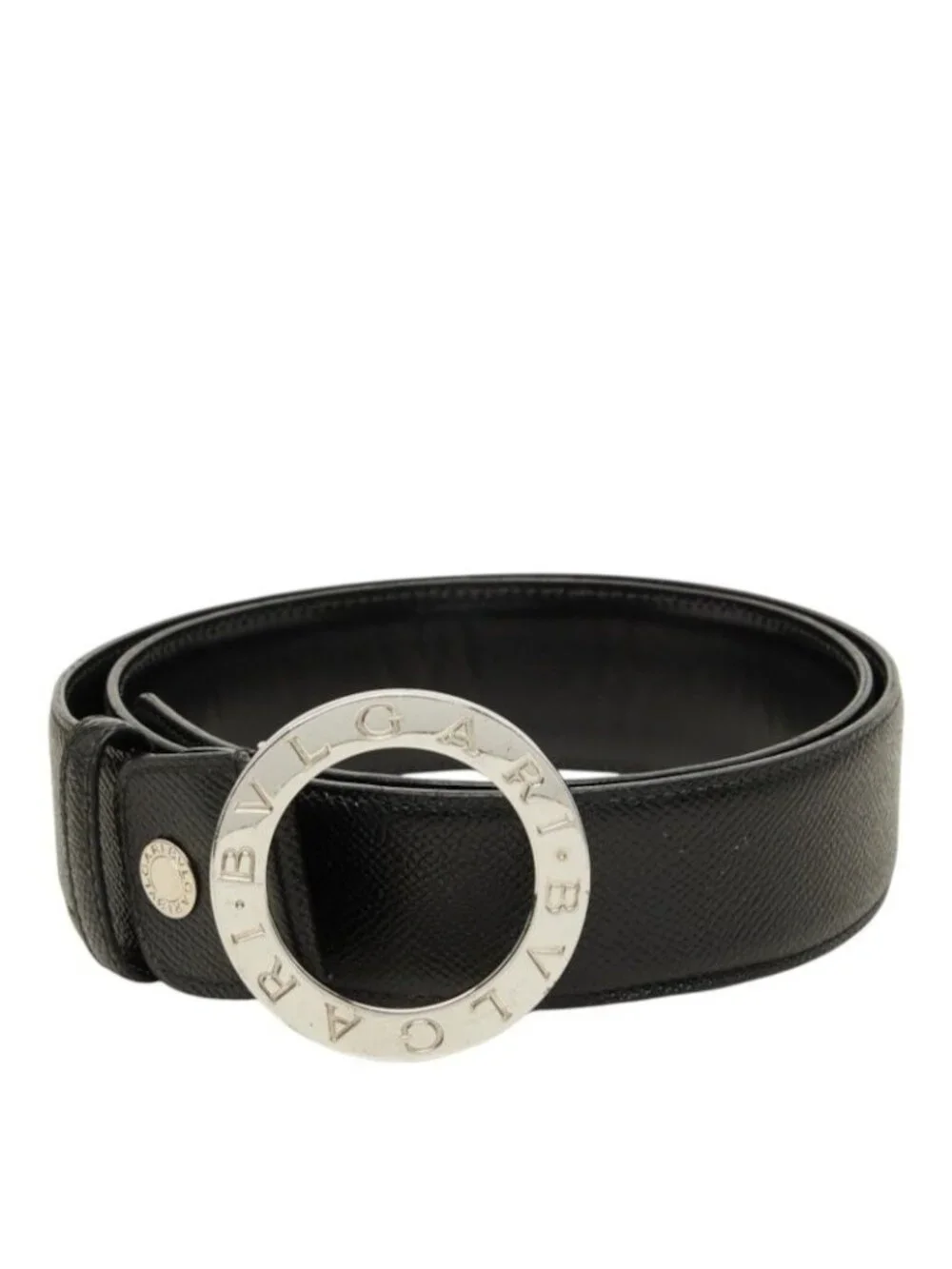 Bvlgari Circle Logo Buckle Belt 110/44 Black Leather Metal